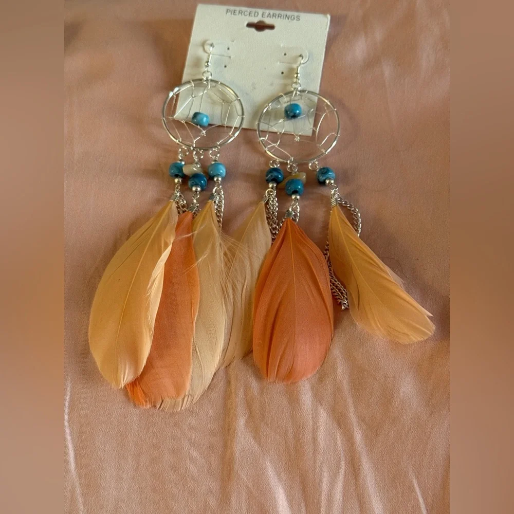 Feather Dreamcatcher Earrings with Silver Accents NWT - Picture 3 of 4